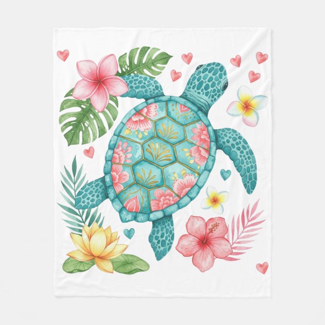 Havssköldpaddor, persiko- och Guld-bussar Fleecefilt (Framsidan)