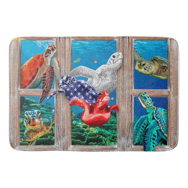 Havssköldpaddor som simmar in i Dekoration-idea Badrumsmatta (Framsidan)