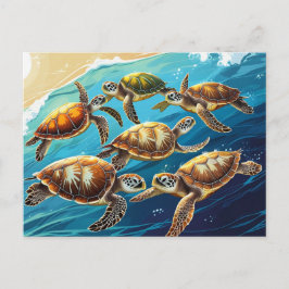 Havssköldpaddor som spelar i oceanen vykort