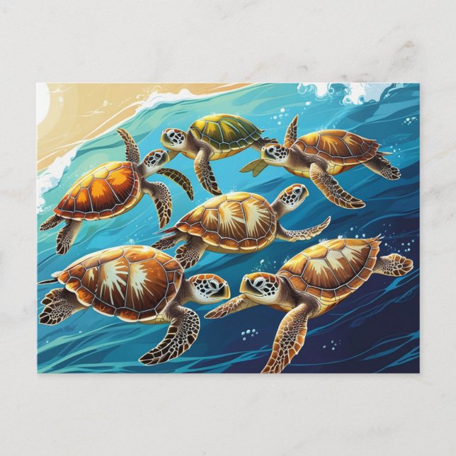Havssköldpaddor som spelar i oceanen vykort (Framsida)
