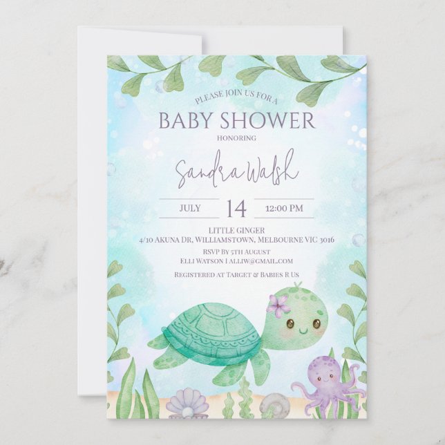 Havssköldpaddor under Sea Gender Neutral Baby Show Inbjudningar (Framsida)