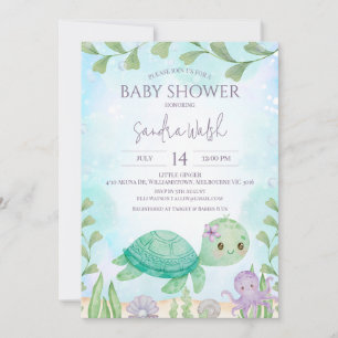 Havssköldpaddor under Sea Gender Neutral Baby Show Inbjudningar