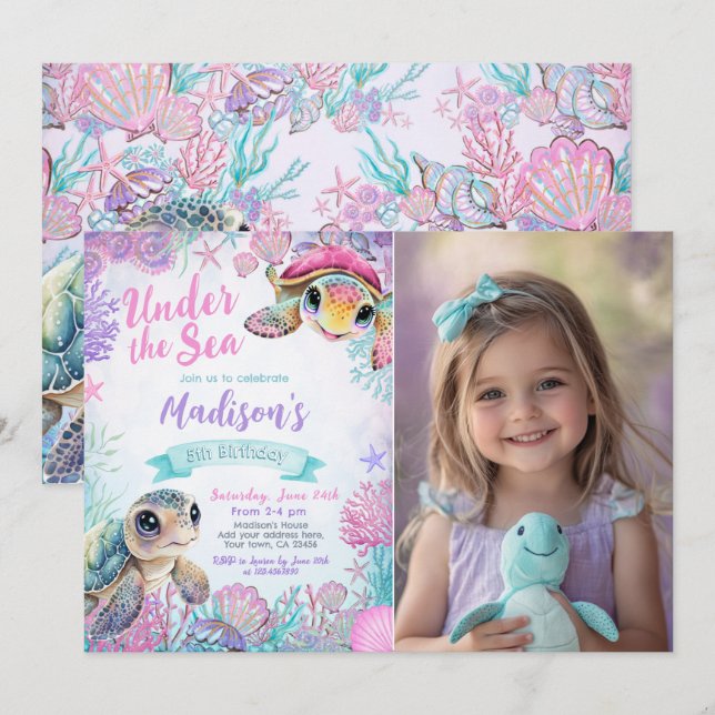 Havssköldpaddsinbjudan på födelsedagen inbjudningar (Fram/baksida)