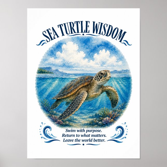 Havssköldpaddsvisdom under vågorna poster (Framsidan)