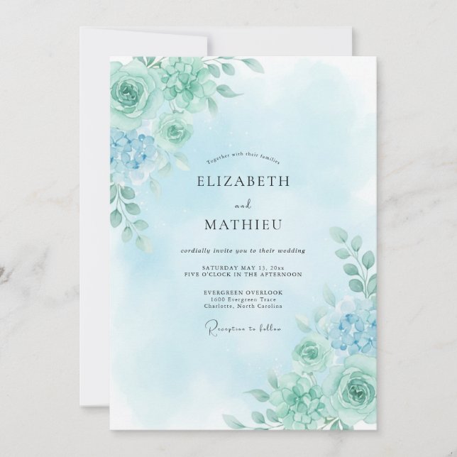 Havsskum Grön Lugn Ros Bröllop Inbjudningar (Framsida)