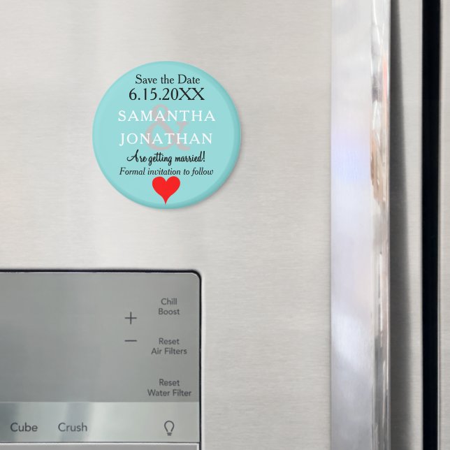 Havsskumblå Bröllop Spara Datum Hjärtan  Magnet (In Situ (Fridge))