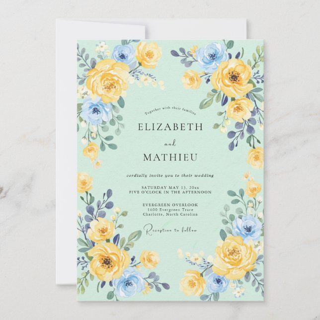 Havsskumgrön livfull vårbröllop inbjudningar (Framsida)