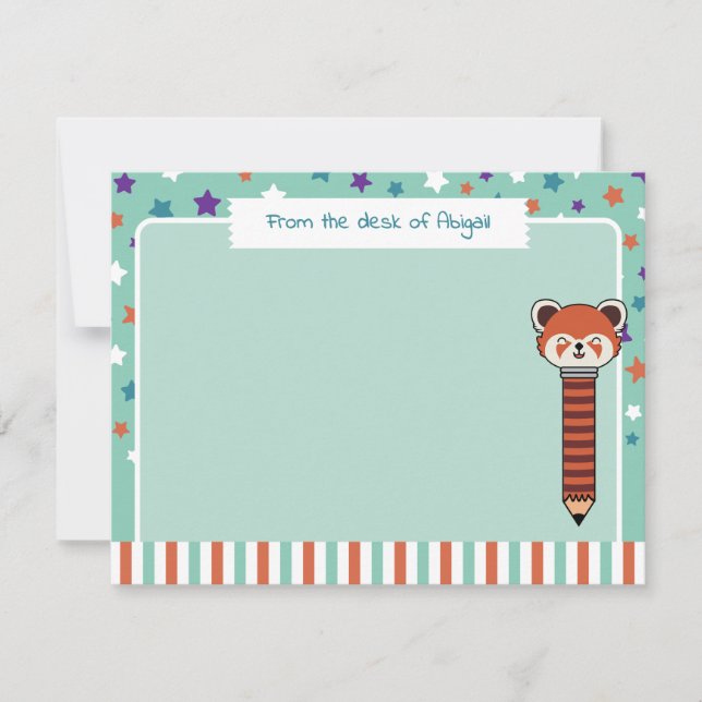 Havsskumgrön röd panda från Ditt Namns skrivbord Anteckningskort (Framsida)