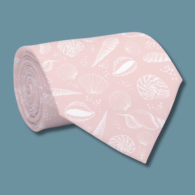 Havssnäcka Rosa havsstrand mönster Slips (Pink seashell tie rolled)