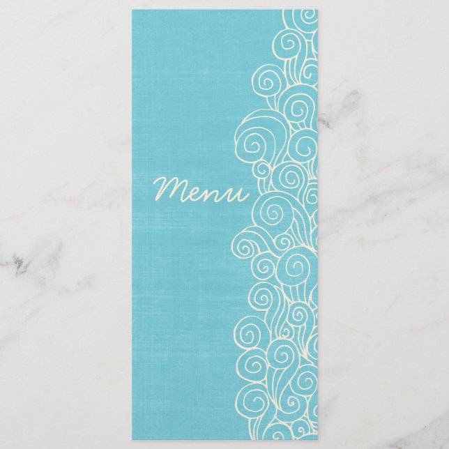 Havssnäckor, blått och kräm, bröllop-middagsmeny meny (Framsida)