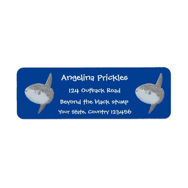 Havssolfångarmola, söt tecknad returadress etikett (Framsidan)