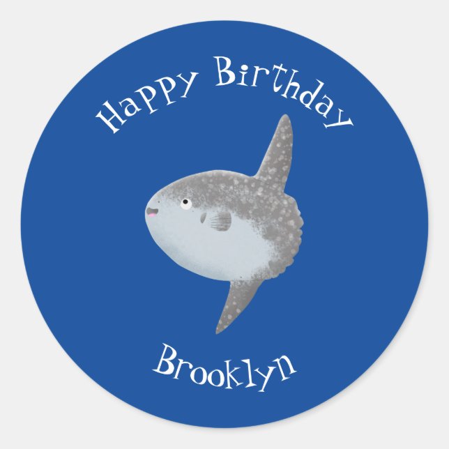 Havssolfångarmola, söt tecknad runt klistermärke (Framsida)