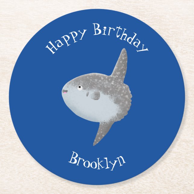 Havssolfångarmola, söt tecknad underlägg papper rund (Framsidan)