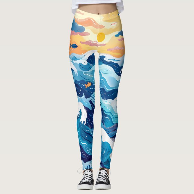 Havssolnedgång Vågtryck Leggings (Framsida)