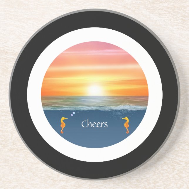 Havssoluppgång med Svarta och vita Ram Underlägg (Framsidan)