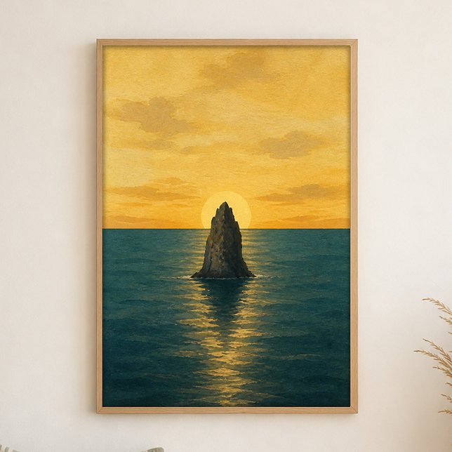 Havsstack Sunrise Watercolour Kustkonstaffisch Poster (Shown framed for scale. Poster ships unframed; frames are an optional add-on.)