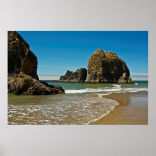Havsstackar, lågvatten, Oceanside, Oregon, USA Poster
