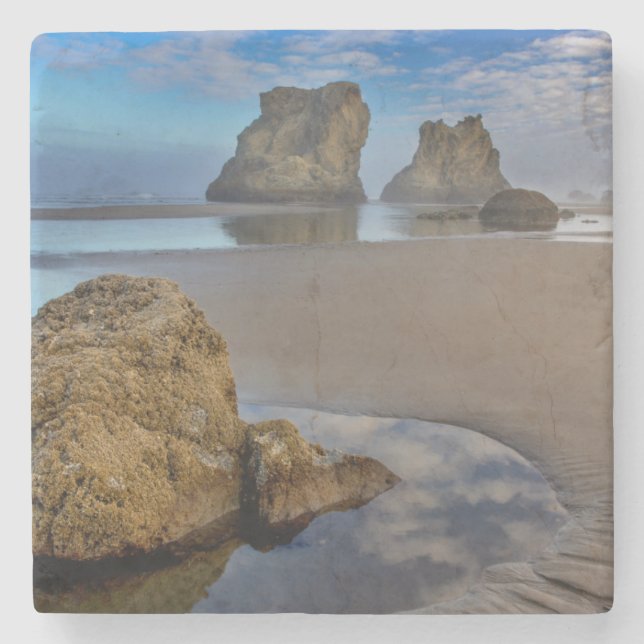 Havsstackar på Bandon Beach i Bandon, Oregon 2 Stenunderlägg (Framsidan)
