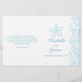 Havsstjärnor och blåvita bröllopsprogram