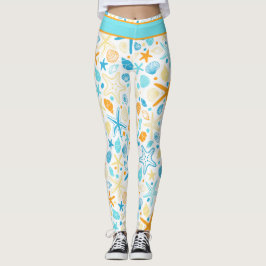 Havsstjärt och Snäckor på vit Leggings