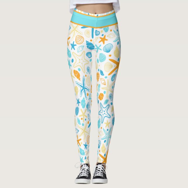 Havsstjärt och Snäckor på vit Leggings (Framsida)