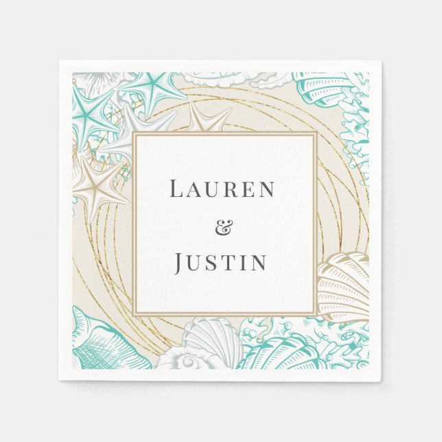 havsstrand kust turkos Monogram Servett (Framsidan)