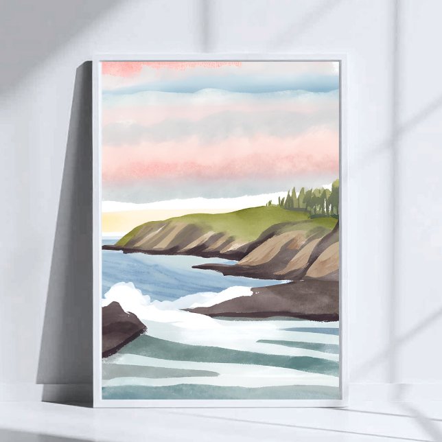 Havsstrand | Kustvattenfärgskonst Poster (Skapare uppladdad)