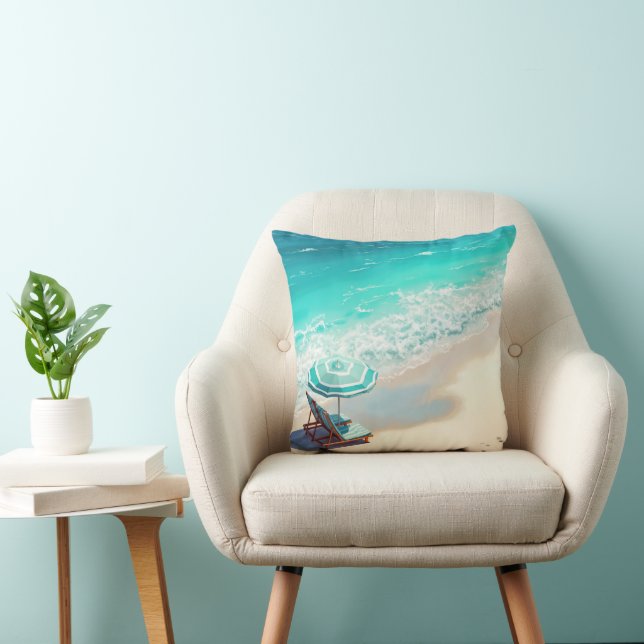 Havsstrand med Chaise Lounge och Parbrella Kudde (Stol)