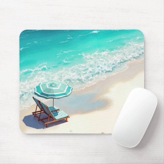 Havsstrand med Chaise Lounge och Parbrella Musmatta (Med mus)
