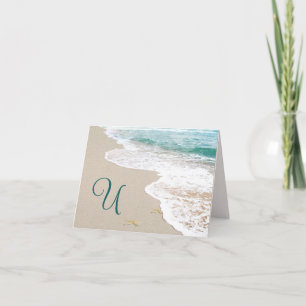 Havsstrand med Monogram Brev U Anteckningskort