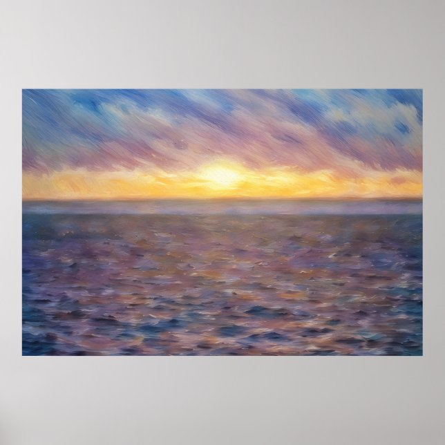 Havsstrand Solnedgång Konst Impressionist Affisch (Framsidan)