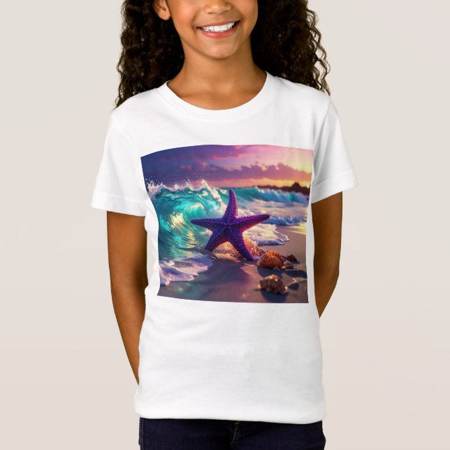 Havstrand med violetta sjöstjärnor t shirt (Framsida)