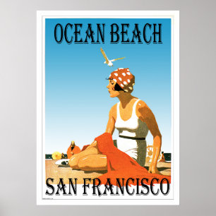 Havstrand San Francisco, Kalifornien Retro strand Poster
