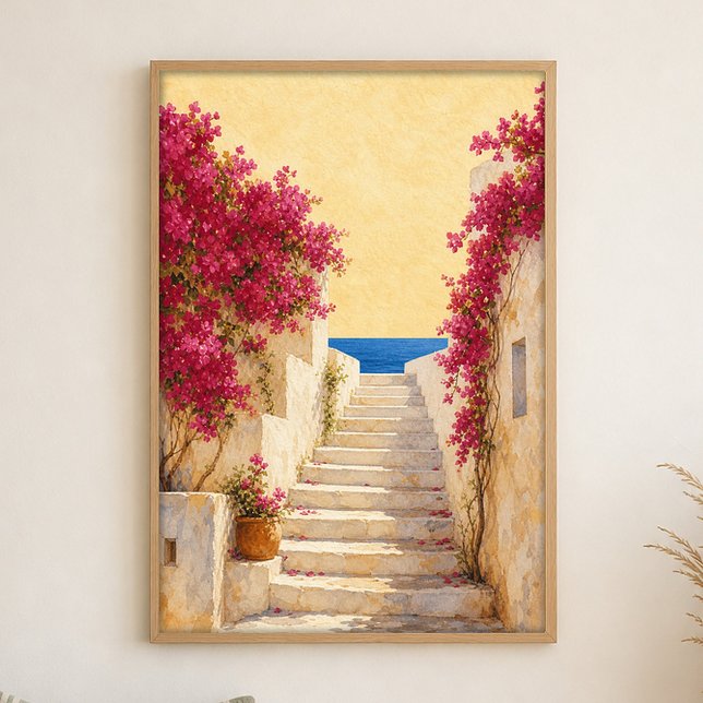 Havstrappor Bougainvillea Akvarellaffisch Poster (Shown framed for scale. Poster ships unframed; frames are an optional add-on.)
