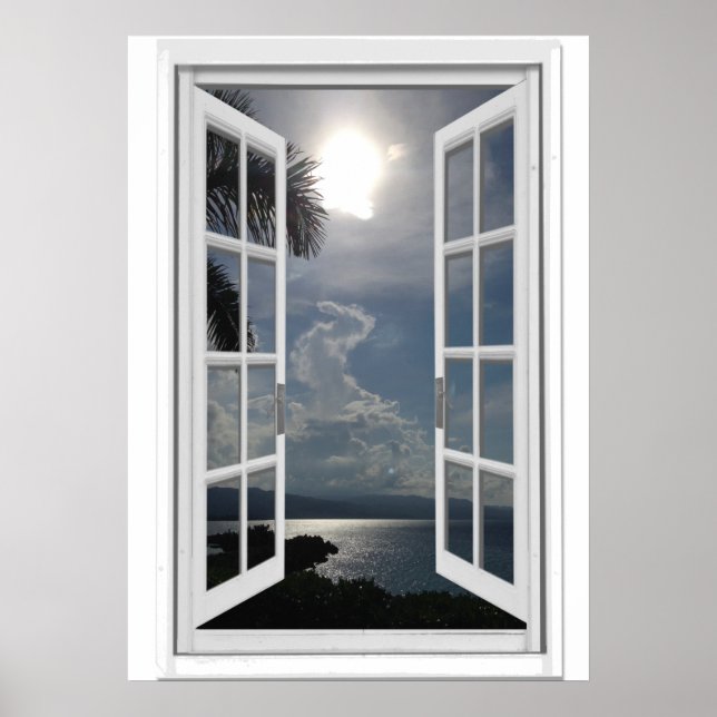 Havsutsikt Trompe l'oeil Fönsterattrapp Poster (Framsidan)