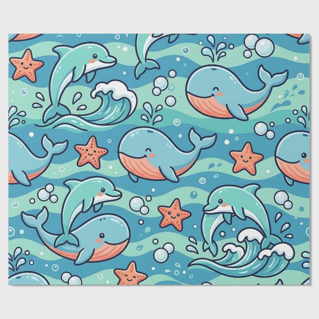 Havsvåg Mönster Delfin Inpackningspapper Presentpapper (Platt)