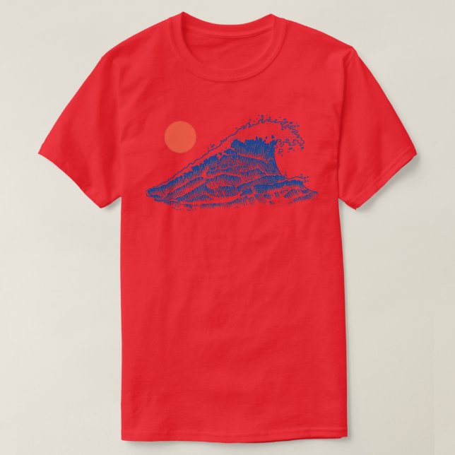 Havsvåg under en röd Sol-japansk St T Shirt (Design framsida)