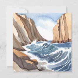 Havsvågor kraschar | Kustnära strand akvarell Kort