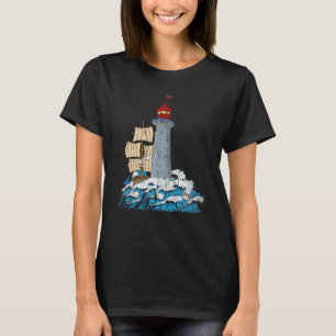 Havsvågor Ocean Segelbåt Nautilus Segling Fyrtorn T Shirt