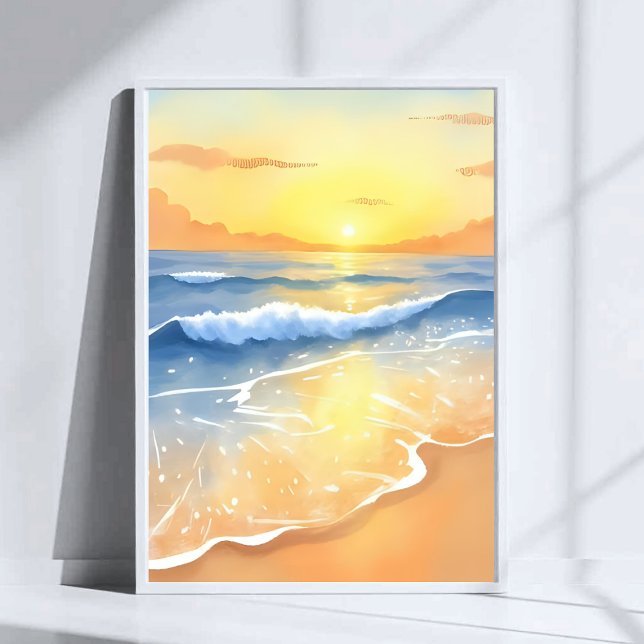 Havsvågor Solnedgång | Strand Akvarell Poster (Skapare uppladdad)