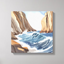 Havsvågor som bryts | Kustnära strand akvarell Canvastryck