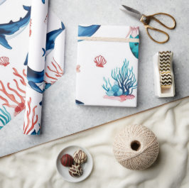 Havsvalgans födelsedag med vit sjöjungfru presentpapper