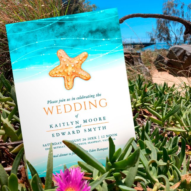 Havsvattenfärgen bröllop akakakakorall inbjudningar (Skapare uppladdad)