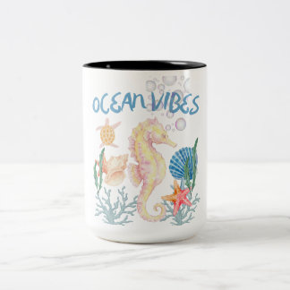 Havsvibbar sjöhästar strand kaffemugg