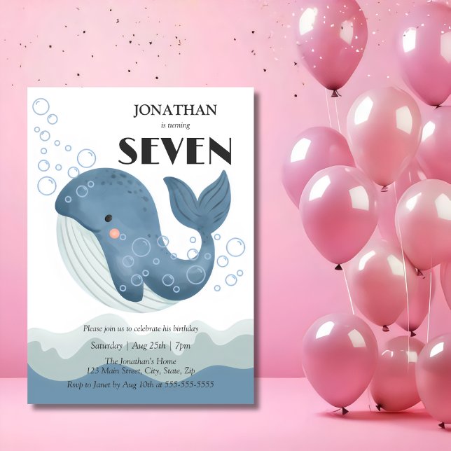 Havsviken Bubble Cute Whale Barns födelsedag Inbjudningar (Skapare uppladdad)