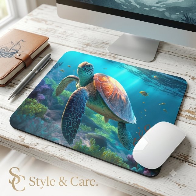 Havsvilda Musdunkar med Havssköldpadda Musmatta (Ocean Wildlife Mouse Pads Featuring Sea Turtle Design)