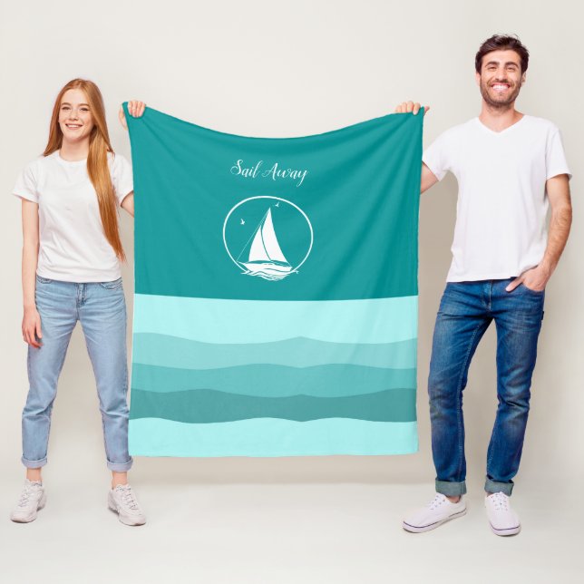 Havsvit segelbåt/segelbåt bort/vattenblått fleecefilt (På plats)