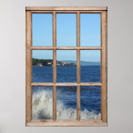 Havsvy från ett fönster med havsstråle poster