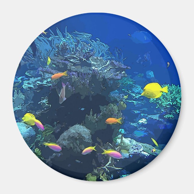 Havsvy med färgad fisk- och korallfoto magnet (Framsidan)