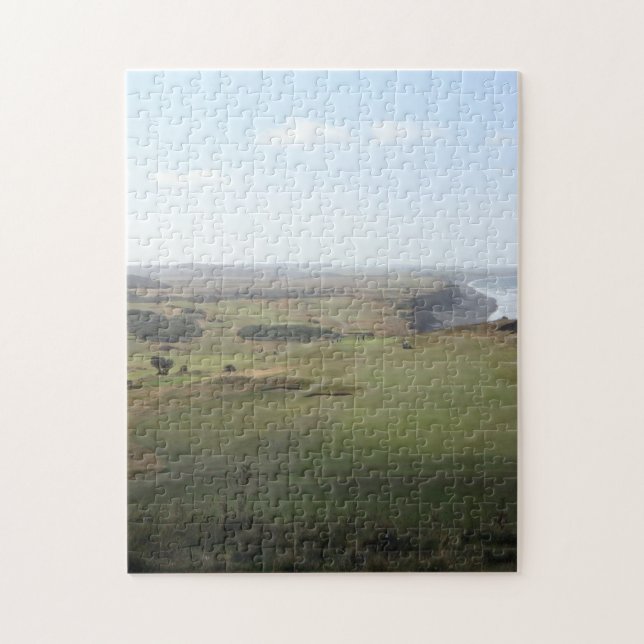 Havsvy över golfbanelandfoto pussel (Vertikal)